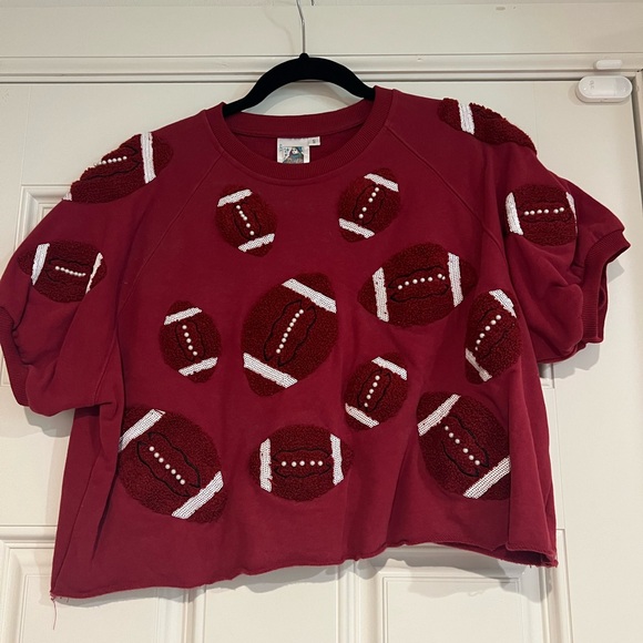 Like new! Queen of Sparkles QOS Crimson/Maroon Fuzzy Football Top and Short. - Picture 3 of 7